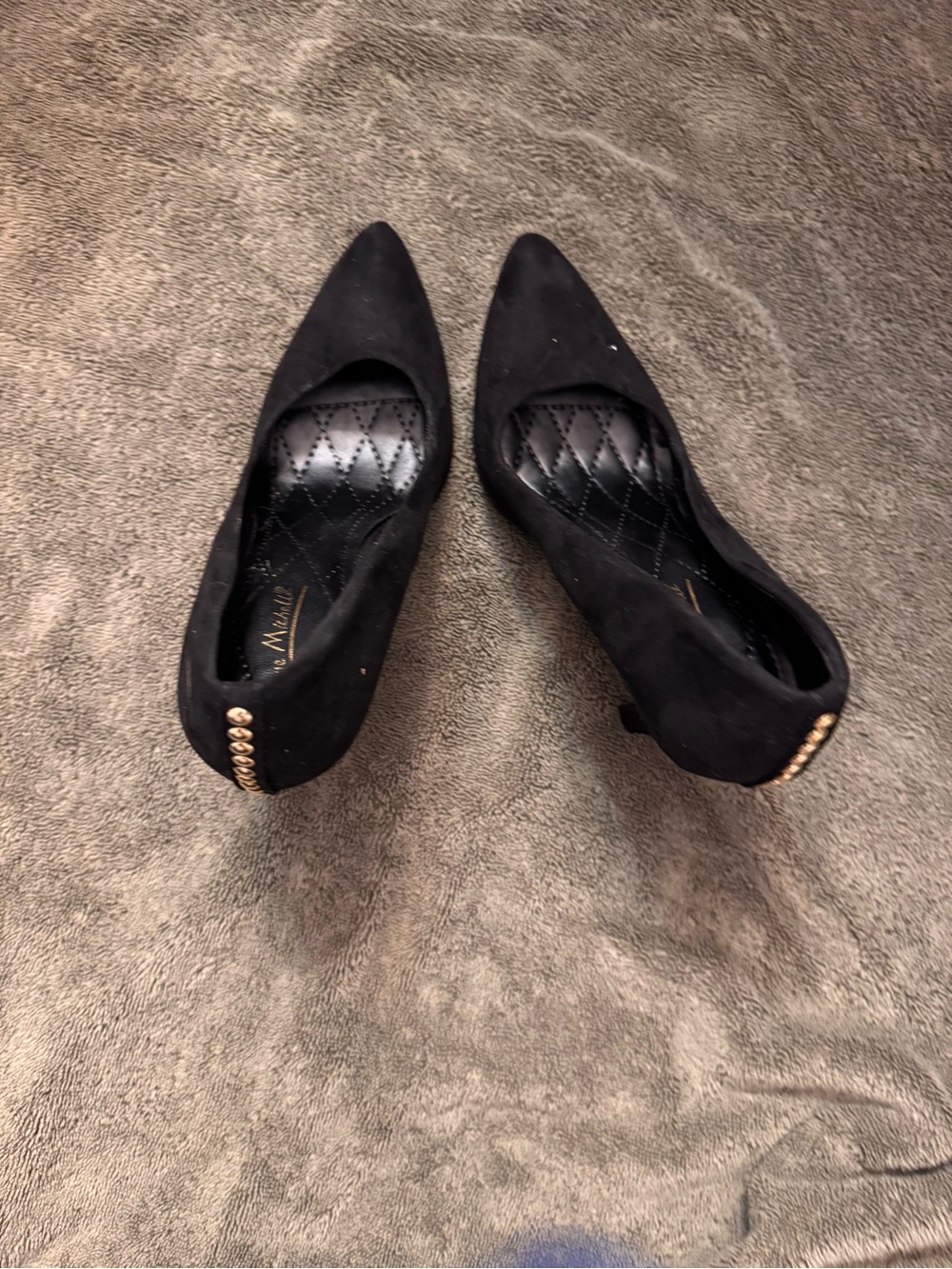 Anne Michelle Black Pointed Flats with Gold Stud Accents